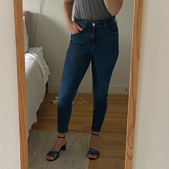Zara High Waist Disco Jeans Ruffled 2 4 38 Skinny - Picture 5 of 6